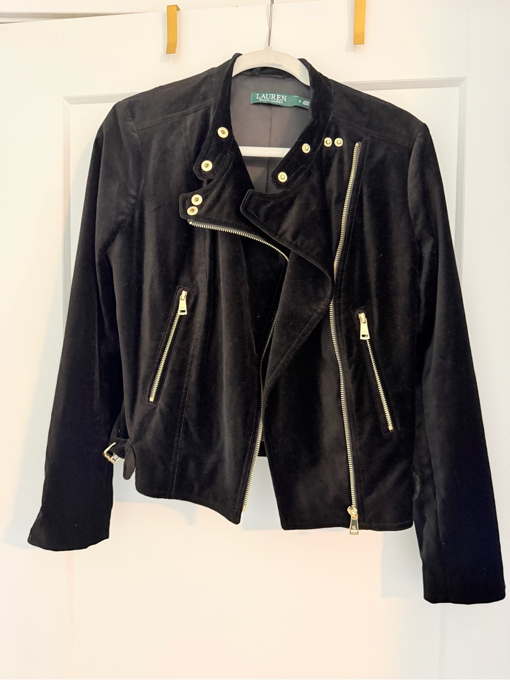 Lauren Ralph Lauren Black Velvet Zip Moto Jacket
